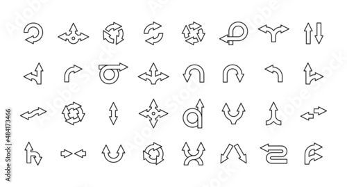 Set of arrows. A collection of silhouettes of black pointers on white background. Vector illustration