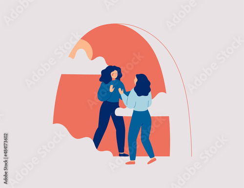 Woman discovers her inner world and searching new perspectives and inspiration for good life. Mindfulness and self Psychoanalysis for health improvement. Vector illustration