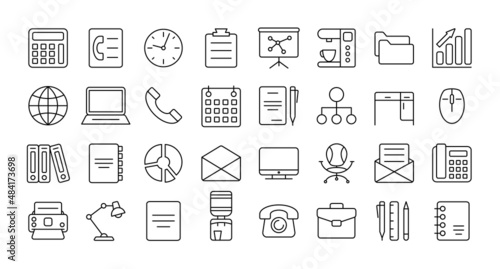 Office set. Collection icons, for the design websites and mobile applications isolated on white background. Vector illustration.