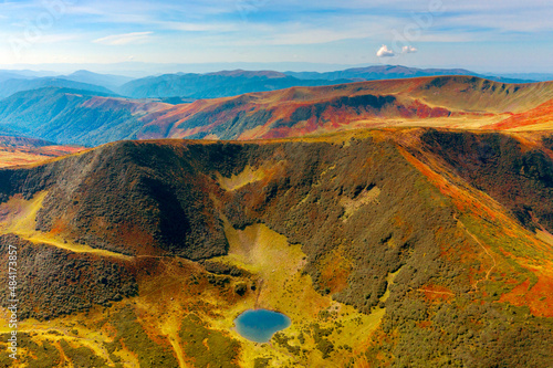 Drone over the Carpathians in autumn photo