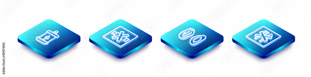 Set Isometric line Ramadan Kareem lantern, No sweets, Date fruit and fasting icon. Vector Set Isometric line Ramadan Kareem lantern, No sweets, Date fruit and fasting icon. Vector