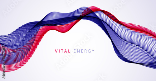 Wave of flowing particles modern relaxing illustration. Round dots vector abstract background. Beautiful wave shaped array of blended points.