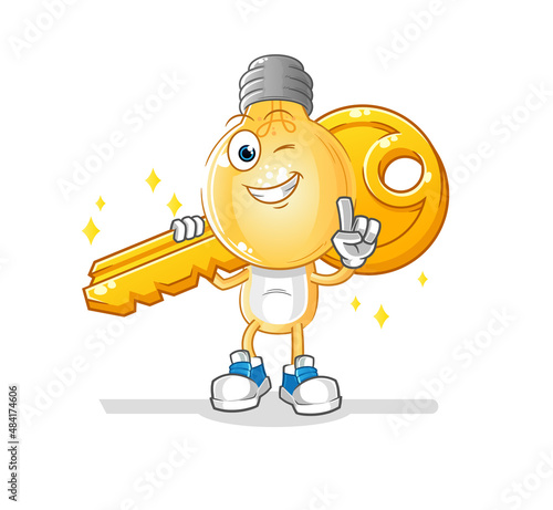 light bulb head cartoon carry the key mascot. cartoon vector