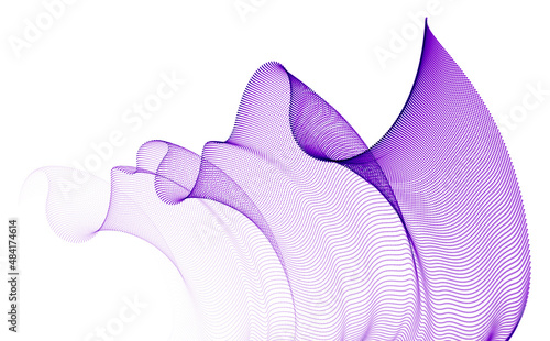 Wave of flowing particles modern relaxing illustration, transparent tulle textile on wind. Round dots vector abstract background. Beautiful wave shaped array of blended points.