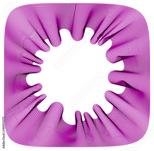 Vector abstract background with wave of flowing particles frame, smooth curve shape lines, particle array flow. 3d shape dots blended mesh, future technology useful border.