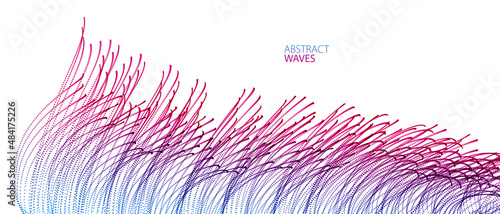 Wave of flowing particles abstract vector background, smooth curvy shape dots transparent tulle textile on wind. 3d shape dots blended mesh, relaxing tranquil wallpaper.