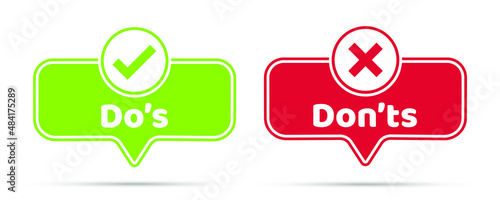 Do and Don't icon in flat style. Yes, no vector illustration on white isolated background. Positive, negative sign business concept.