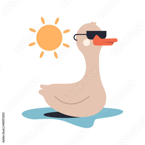 Cute goose in sunglasses vector cartoon character illustration isolated on a white background.