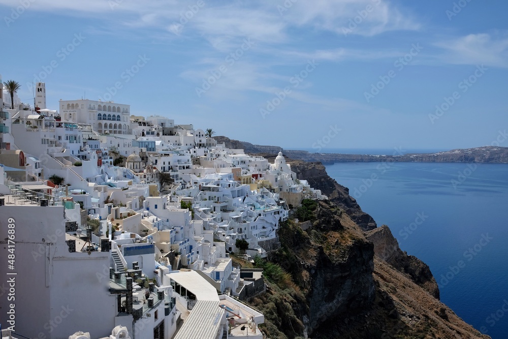 Panoramic view of the picturesque village of Fira in Santorini Greece