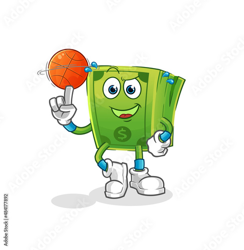 money playing basket ball mascot. cartoon vector
