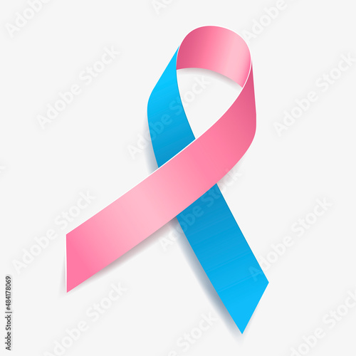 Pink and blue ribbon awareness Male Breast Cancer, Sudden Infant Death Syndrome SIDS , Prostate and Breast Cancer Combined , Infertility. Isolated on white background. Vector illustration