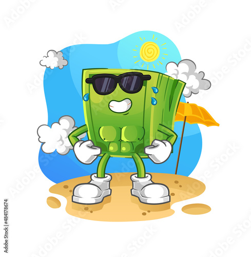 money sunbathing in summer. character vector