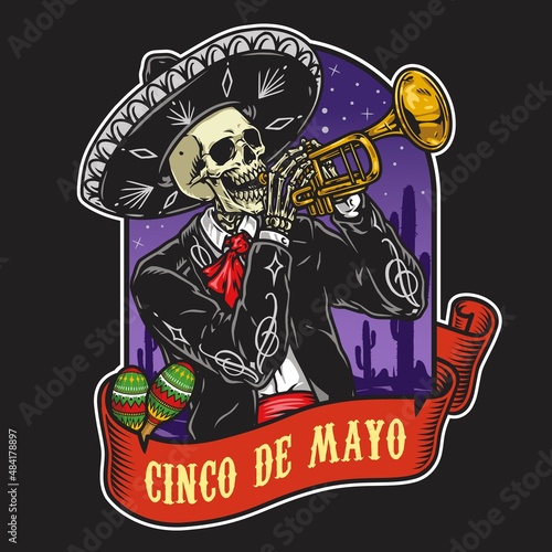 Skeleton in charro outfit label photo