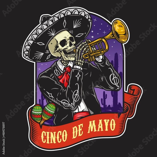 Skeleton in charro outfit label
