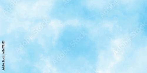 Light sky blue shades watercolor background. Aquarelle paint paper textured canvas. Turquoise shades handmade illustration
