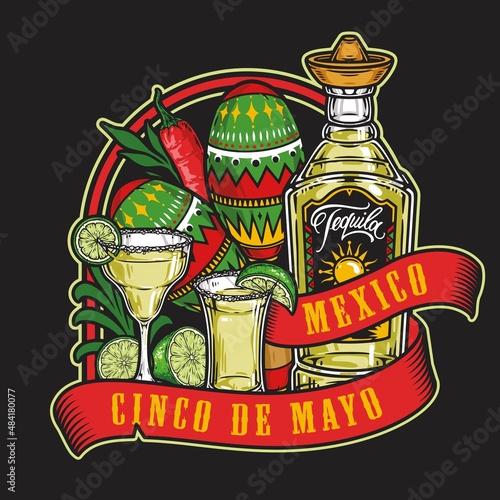 Mexican set with tequila and maracas