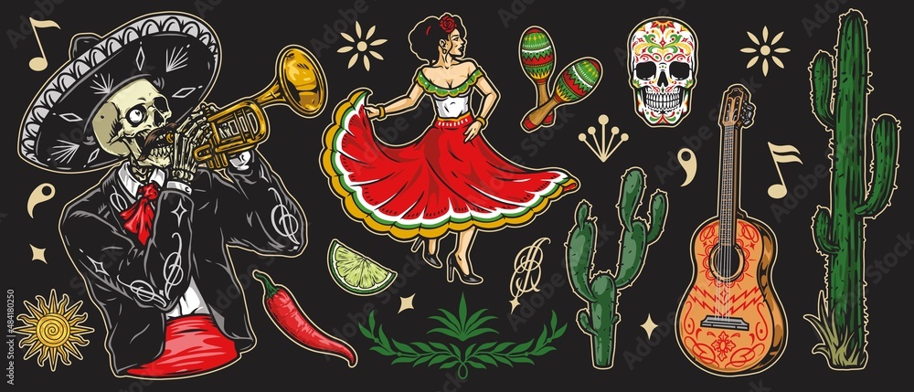 Day of dead colorful emblems set Day of dead colorful emblems set