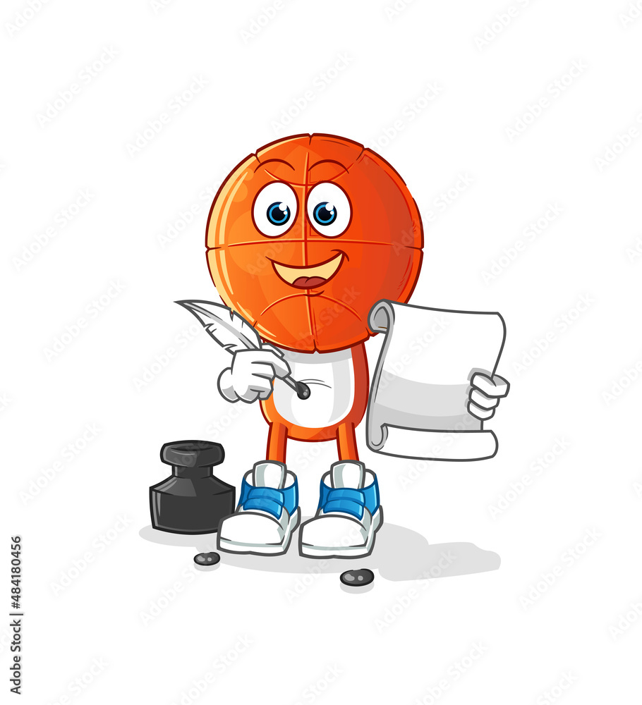 basketball head cartoon writer vector. cartoon character