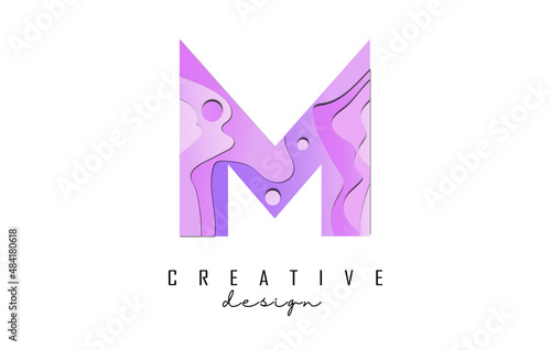 Letter M Logo with pop art and paper cut effectt. Geometric vector illustration.