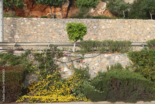 mountain road on a rocky slope in Alanya, beautiful ornamental plants, Turkey. photo