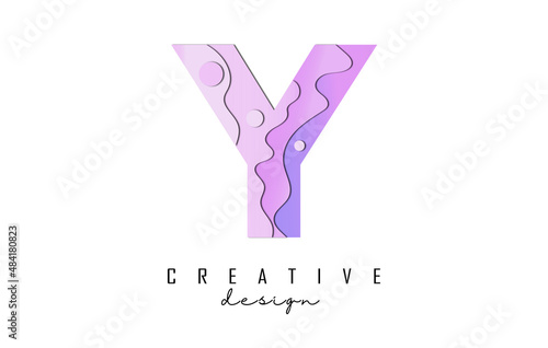 Letter Y Logo with pop art and paper cut effectt. Geometric vector illustration.