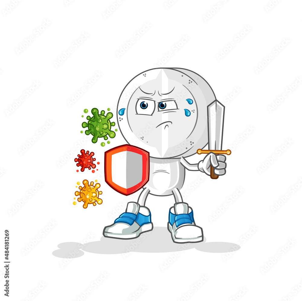 medicine tablet head cartoon against viruses. cartoon mascot vector
