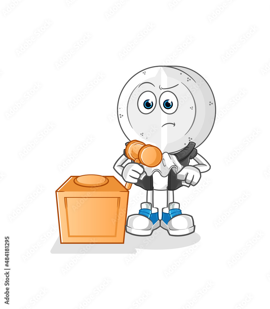 medicine tablet head cartoon judge holds gavel. character vector medicine tablet head cartoon judge holds gavel. character vector