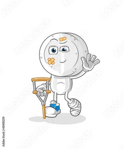 medicine tablet head cartoon sick with limping stick. cartoon vector
