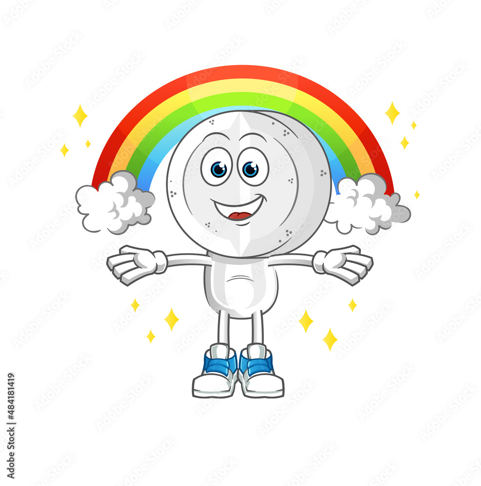 medicine tablet head cartoon with a rainbow. cartoon vector