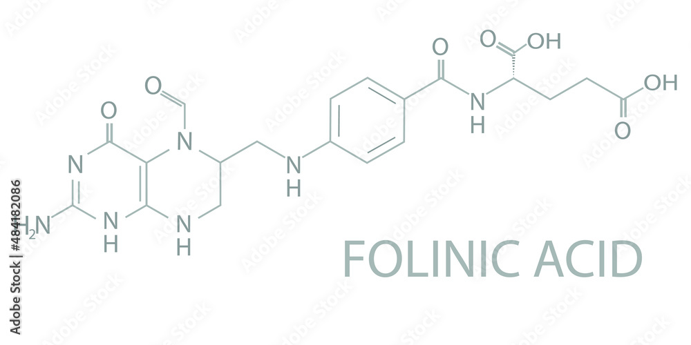 Folinic acid molecular skeletal chemical formula.
Folinic acid molecular skeletal chemical formula.