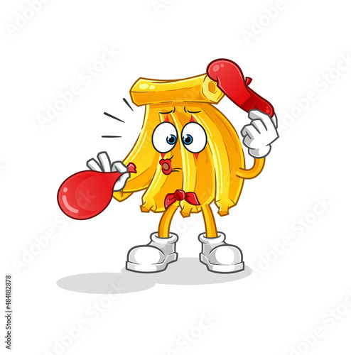 Banana pantomime blowing balloon. cartoon mascot vector