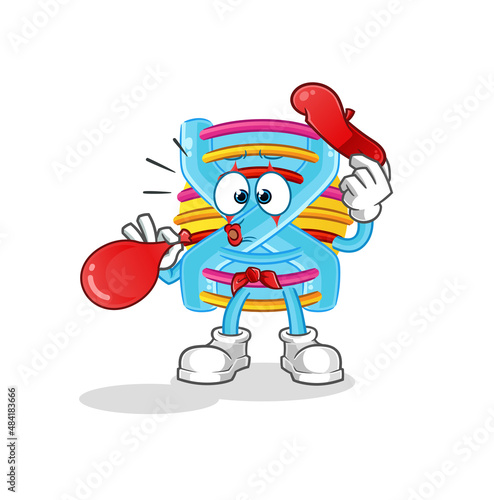 DNA pantomime blowing balloon. cartoon mascot vector