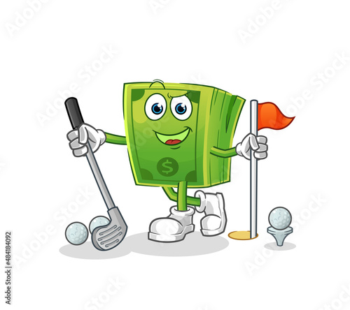 money playing golf vector. cartoon character