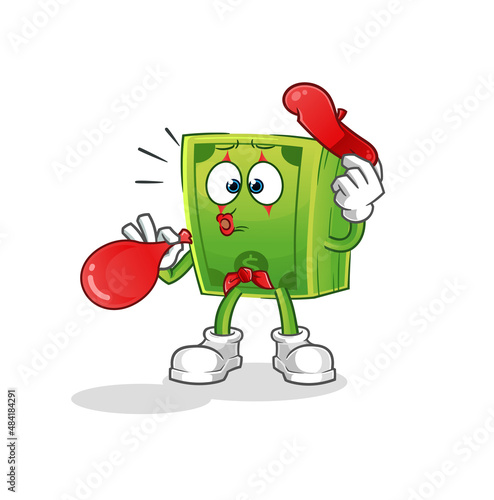 money pantomime blowing balloon. cartoon mascot vector