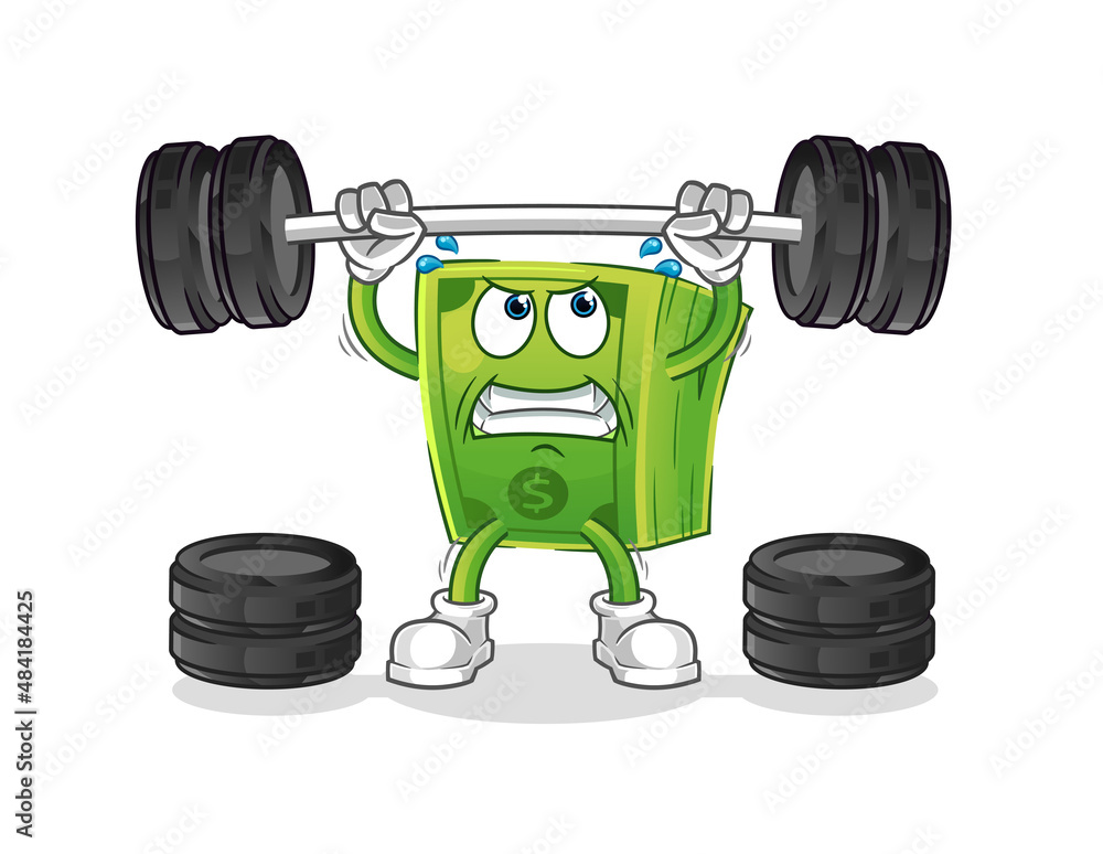 money lifting the barbell character. cartoon mascot vector money lifting the barbell character. cartoon mascot vector