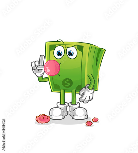 money chewing gum vector. cartoon character