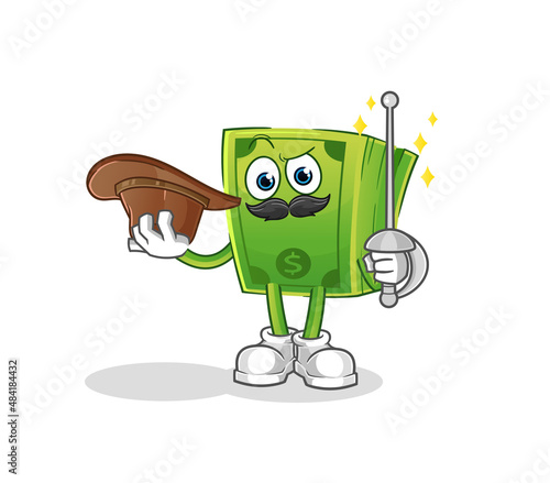 money fencer character. cartoon mascot vector