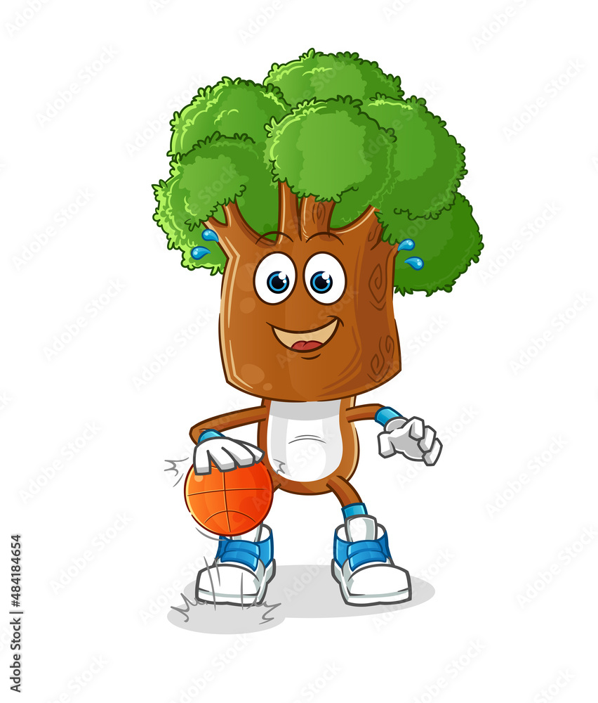 Obraz premium tree head cartoon dribble basketball character. cartoon vector