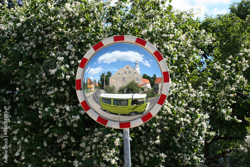 My Volkswagen T2 Westfalia in the mirror while traveling