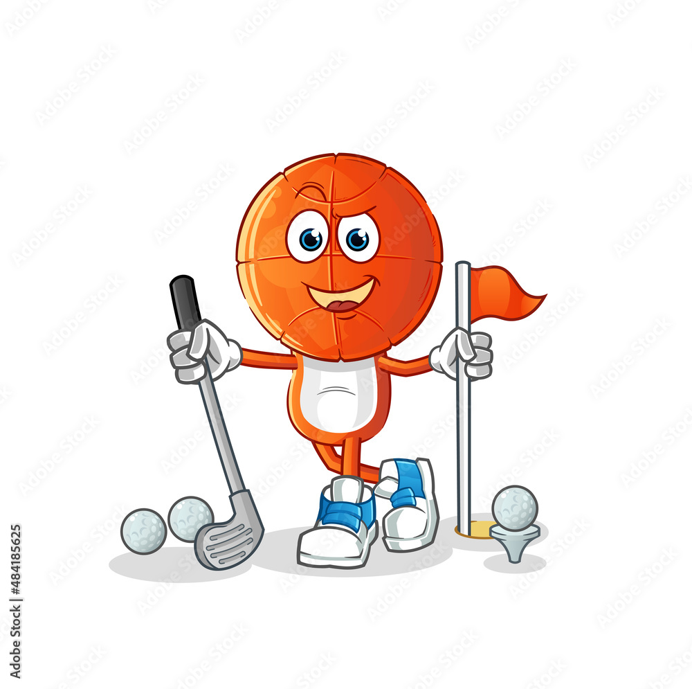 basketball head cartoon playing golf vector. cartoon character basketball head cartoon playing golf vector. cartoon character