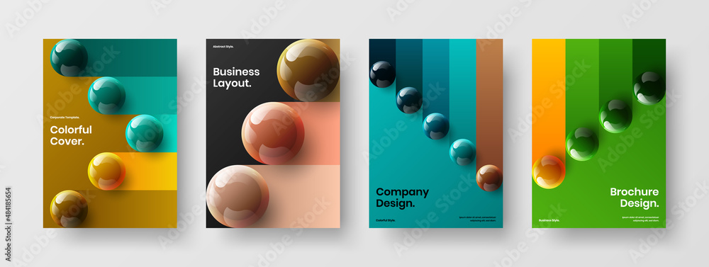 Fresh banner A4 vector design concept set. Isolated realistic spheres brochure illustration bundle.