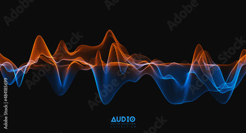 3d audio soundwave. Colorful music pulse oscillation. Glowing impulse pattern