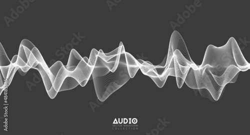 3d audio soundwave. White music pulse oscillation. Glowing impulse pattern