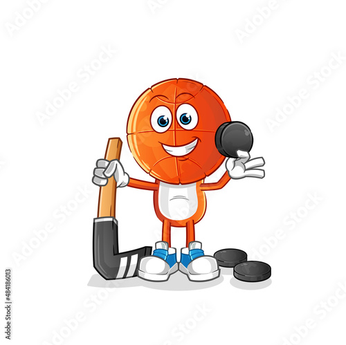 basketball head cartoon playing hockey vector. cartoon character