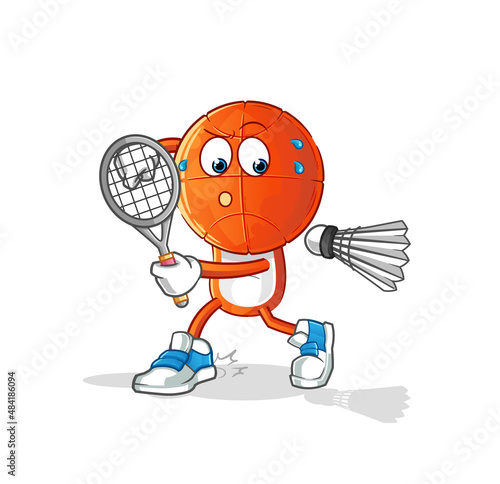 basketball head cartoon playing badminton illustration. character vector