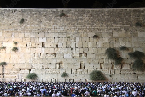 large crowd at Western Wall in Jerusalem 