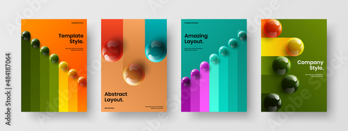 Bright realistic balls corporate identity concept composition. Original book cover A4 design vector template bundle.