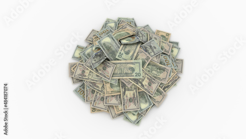A pile of money isolated on white background
