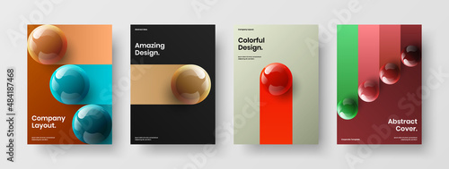 Trendy realistic spheres presentation illustration bundle. Premium catalog cover vector design template composition.