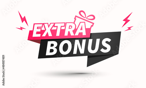 Red And Black Extra Bonus Label. Modern Web Banner Element With Gift. Vector Illustration